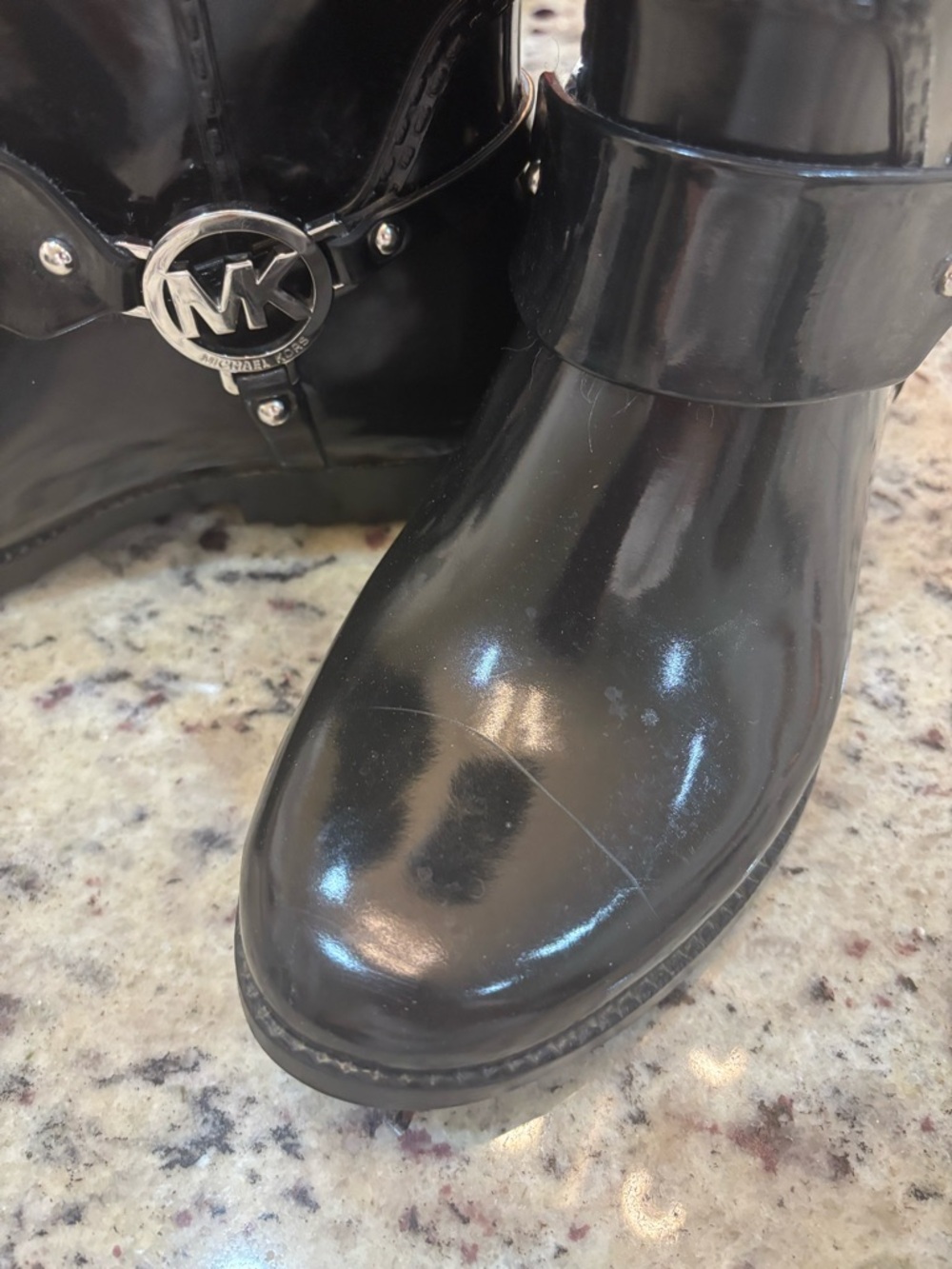 Michael Kors Glossy Black Ankle Rain Booties with MK Emblem